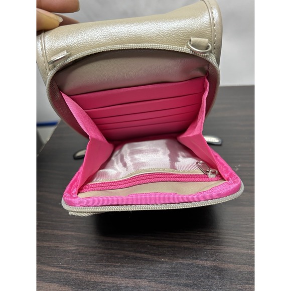 Travelon Leather Cross Body Bag purse Beige Pink long strap vacation travel - Picture 5 of 10